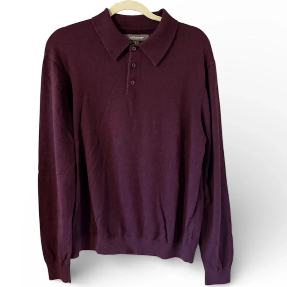 Croft & Barrow Men's Lightweight Polo style Sweater collar deep burgundy Large